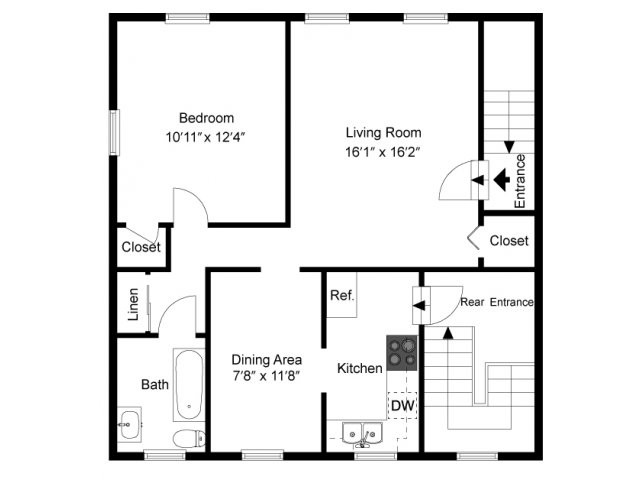 One bedroom floor plan - Knollwood Apartments