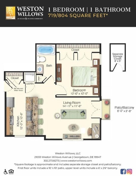 1BR/1BA - Floorplan - Weston Willows