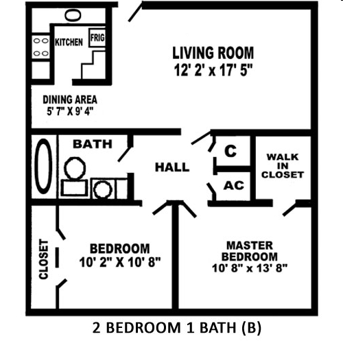 Two Bedroom One Bath (B) - The Herweck Apartments