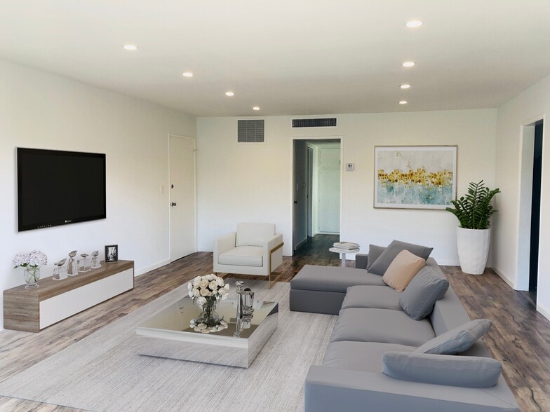 Living room staged - Bedford Apartments
