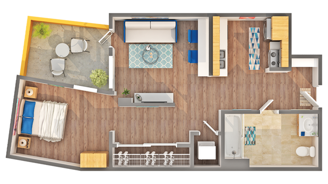 A4 1-Bed Floorplan - Unit 217 - Arrive Seaside II