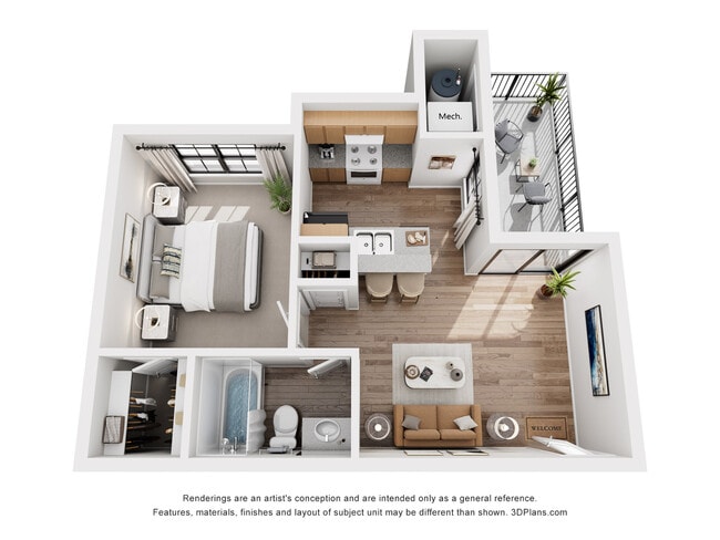 Aspen Floor Plan | 1 Bed 1 Bath | 506 sq ft | Cottonwood Apartments in Millcreek - Cottonwood Apartments