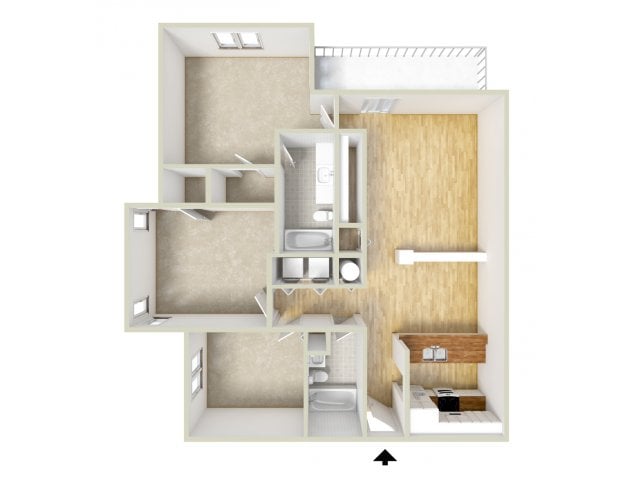Mills - three bedroom floor plan - Waterloo Place Apartments