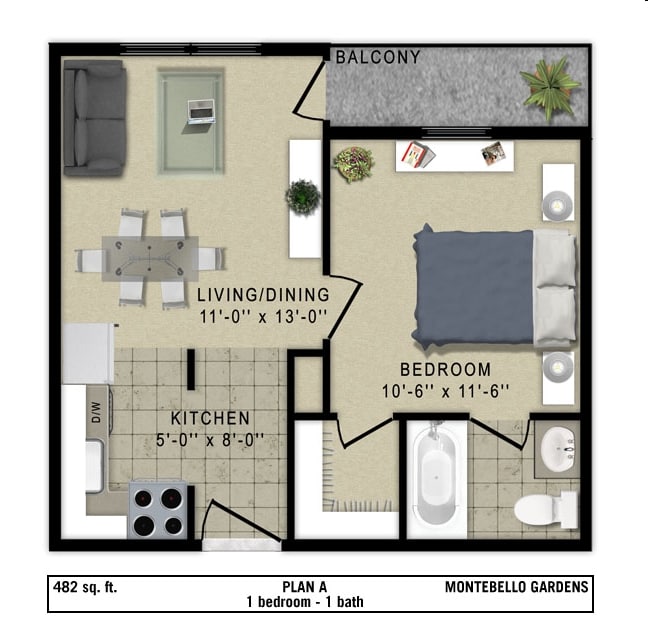 1BR/1BA - Montebello Gardens