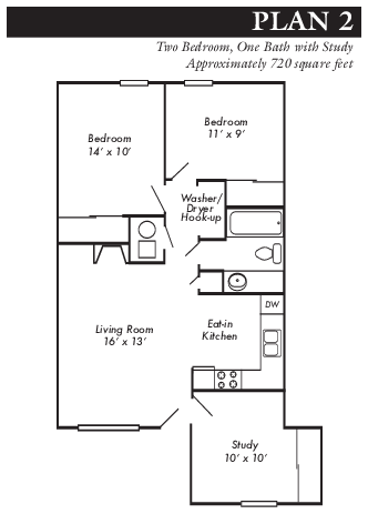 Plan 2 - 2 bed, 1 bath with study - Stonecrest Townhomes