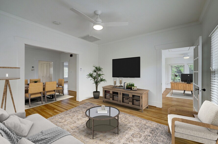 Virtually staged. View from living room of dining room and bonus study. - 603 Euclid St