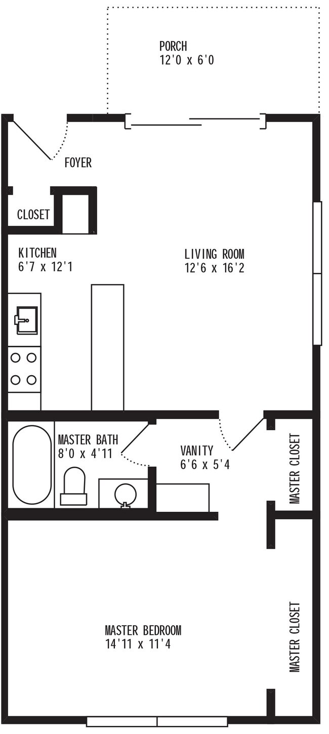 1 Bedroom Floorplan - Redwood Apartments