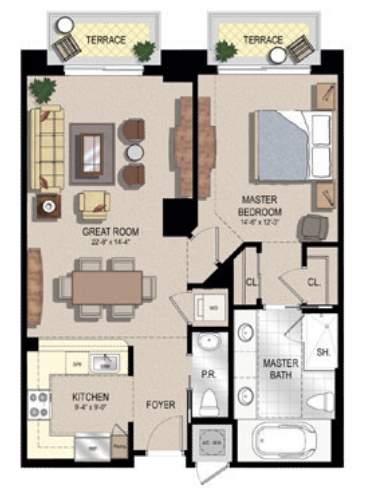 1BR/1BA - Two City Plaza