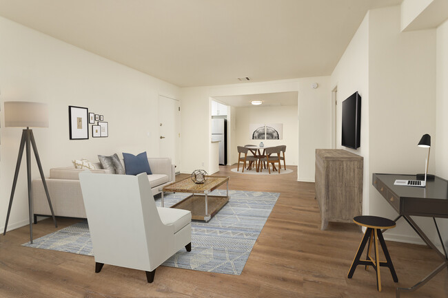 Renovated I living room with hard surface flooring - eaves Warner Center