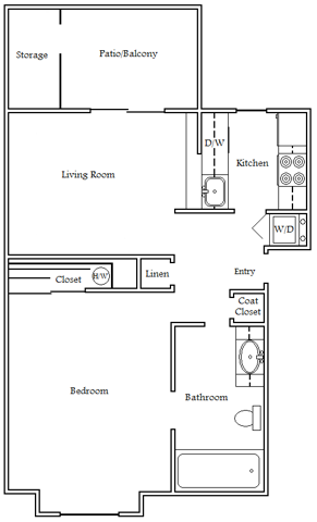 One Bedroom 605 sqft - Villas at Lawrence