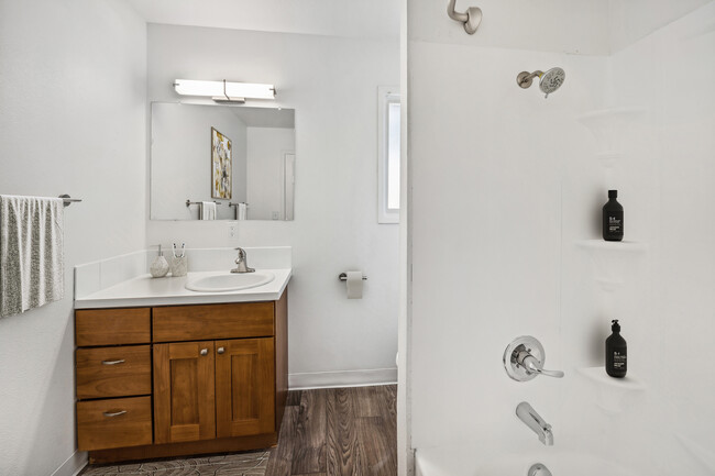 Experience modern elegance in this optimally designed bathroom space. - Alturas Vose Townhomes