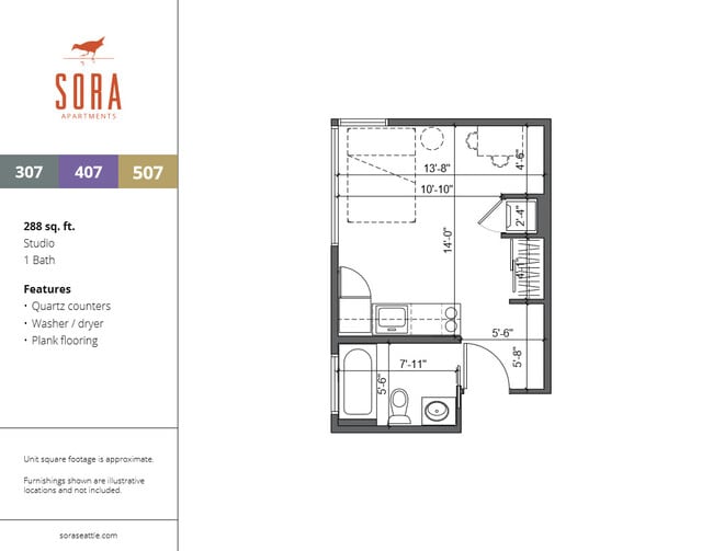 Units 407 & 507 - 288 SQFT - Sora Apartments