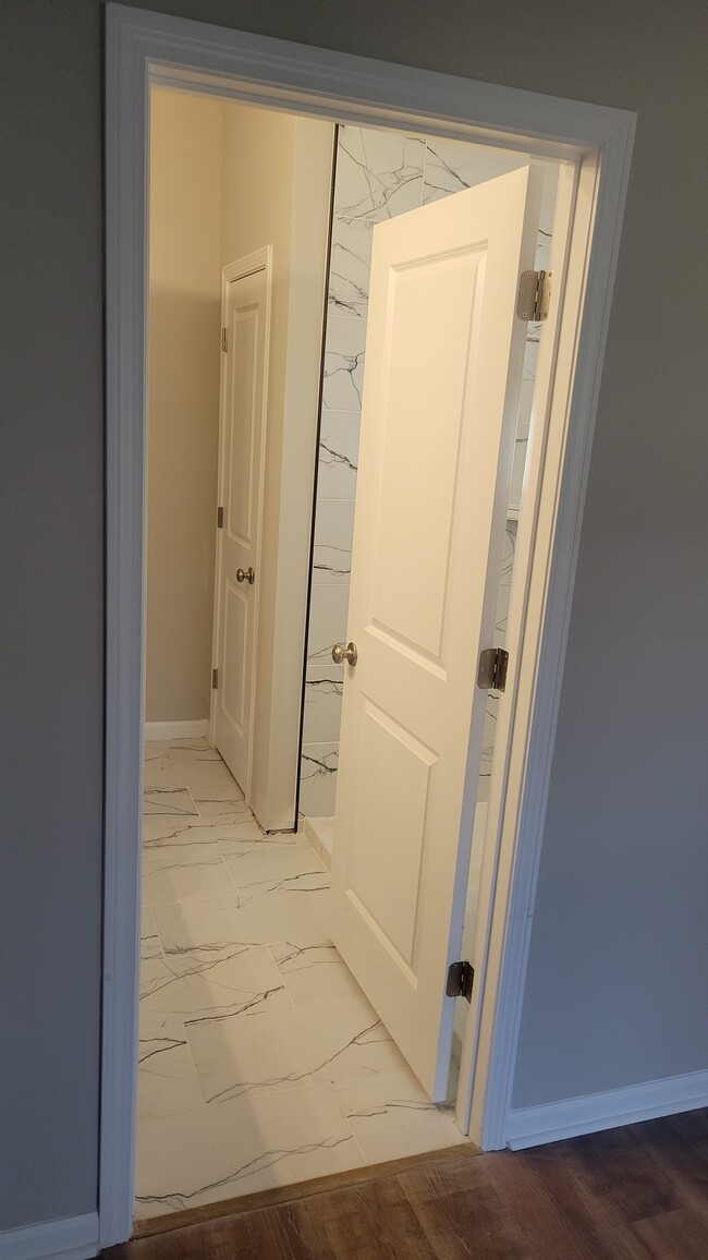 Master bath with walk in shower and linen closet - 203 Payne St