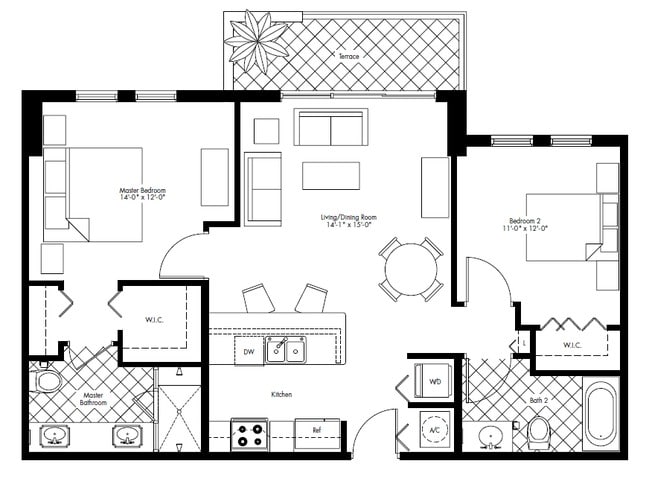 2BR/2BA - One Village Place