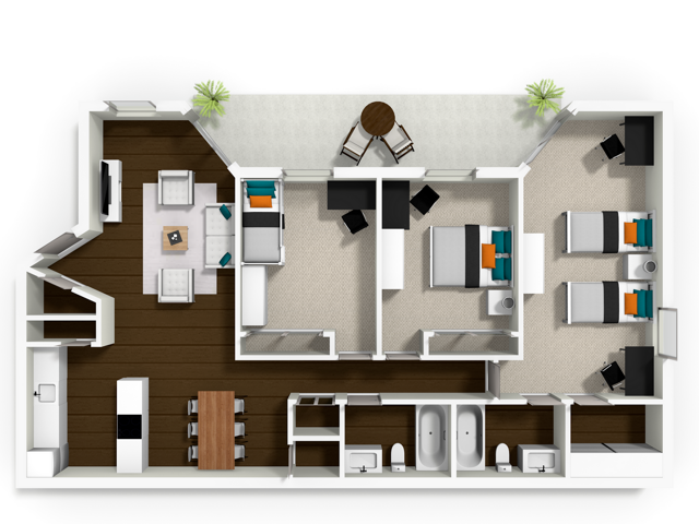 3D Floorplan - La Salle Apartments