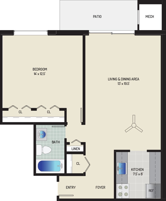 1 BR/ 1 BA (Style A2) | 685 sq. ft. - Columbia Park Apartments