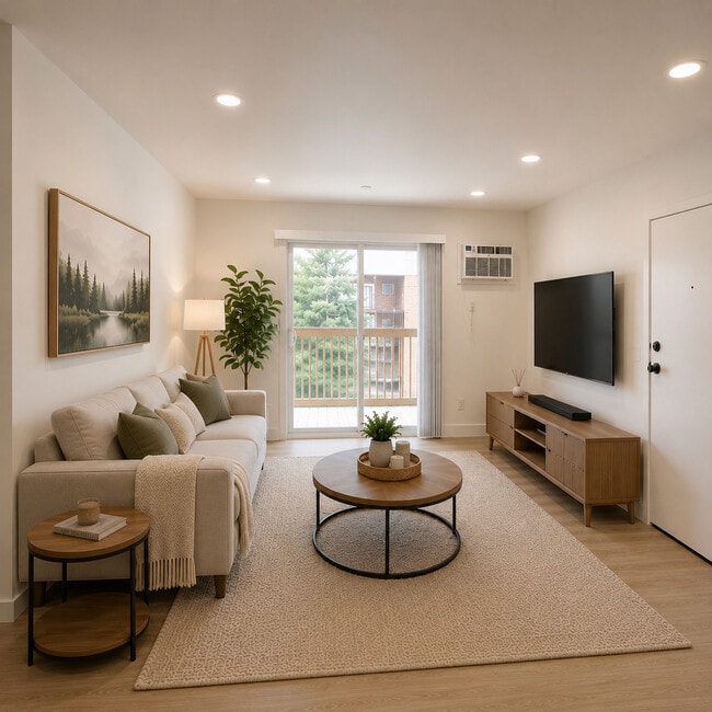 Furnished Living Room in Southgate's Brand New 2-Bedroom Apartments with Balcony - Southgate Gardens Apartments