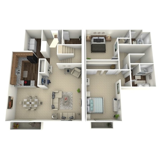 Two bedroom, two and a half bath, 1,404 square foot floor plan - Broadview Ridge