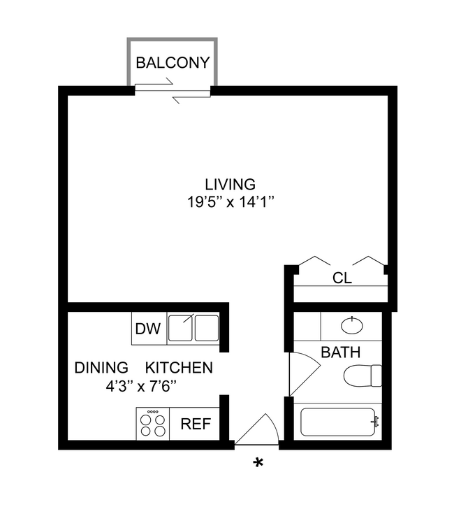 East | Studio Floorplan - Knollwood Towers West  Apartments