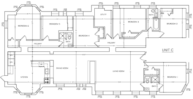 6 Bedroom | 3 Bathroom Unit C - Campus Apartments