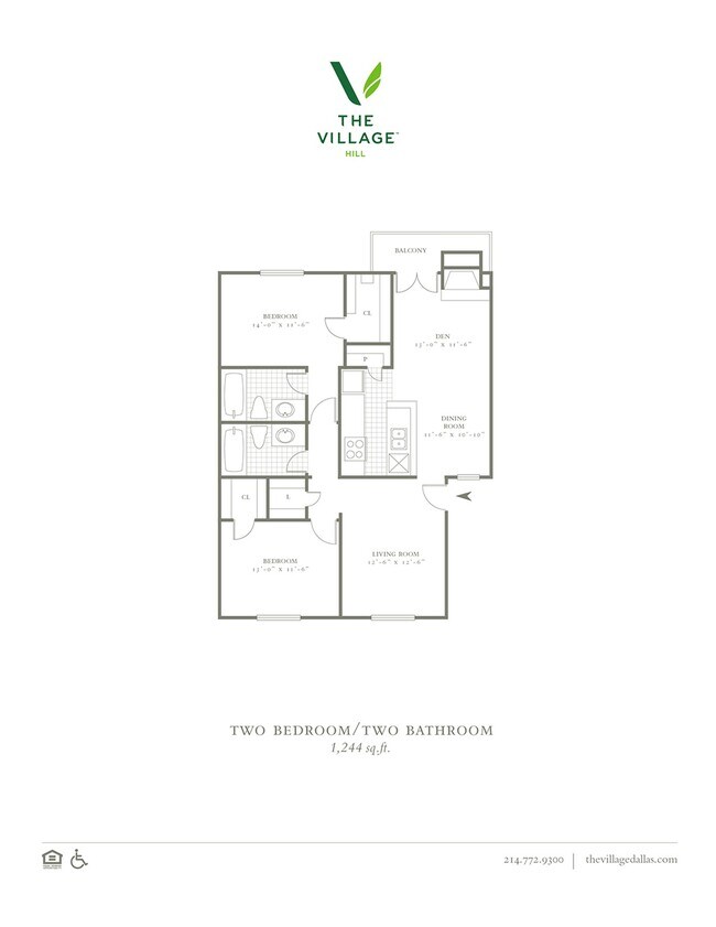 Two Bed_Two Bath_Den 1,244 SF - The Village Hill