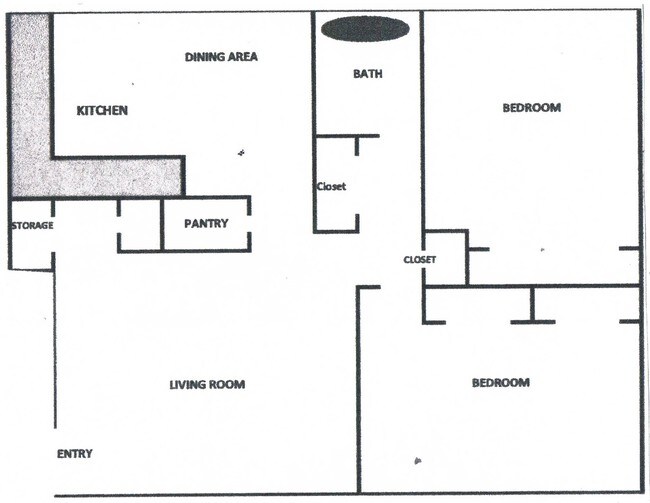 2BR/1B 950sf Floor Plan - Casa Della Apartments