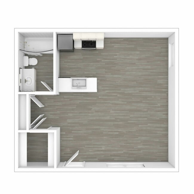 3D Unfurnished Studio Floor Plan - Elivia Apartments