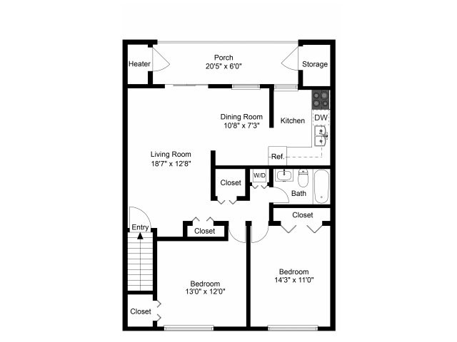 Two bedroom floor plan - Willow Run Apartments