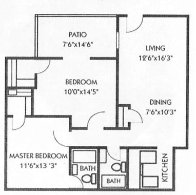B1 Two Bedroom Two Bath - Villa Rosita Apartments