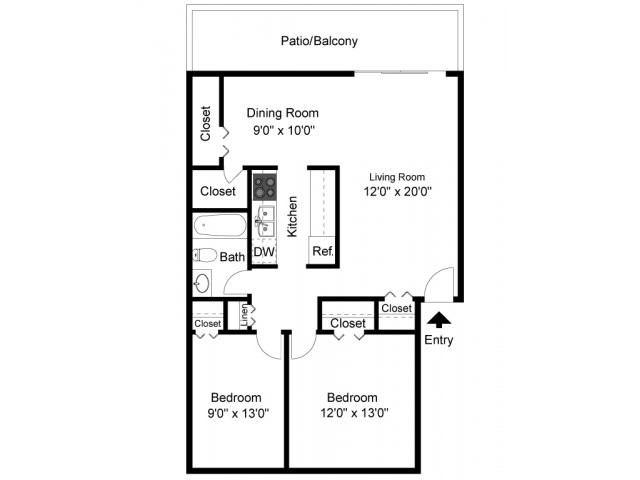 Two bedroom floor plan - Black Hawk Apartments