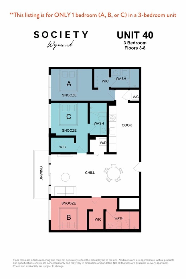 3 Bed RBB - Unit 40 Fl 3-8 - Society Wynwood