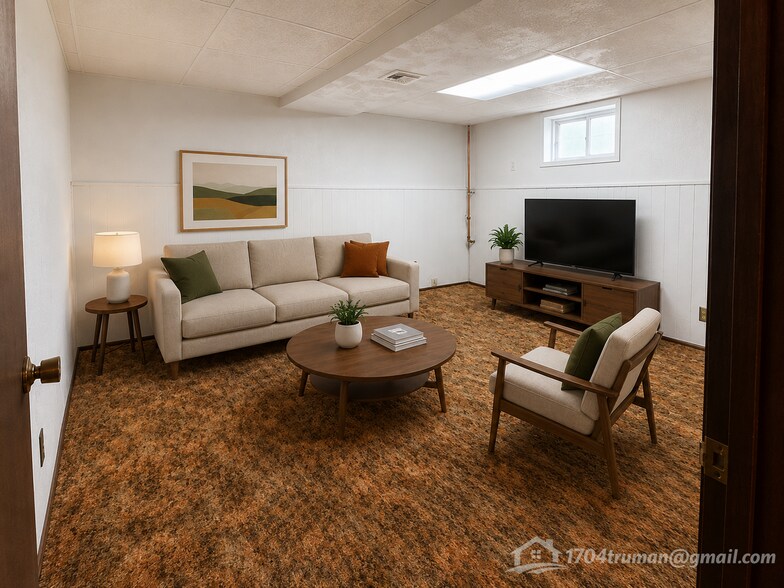 Larger room in the basement (AI staged for ideas!) - 1316 Raab Ave