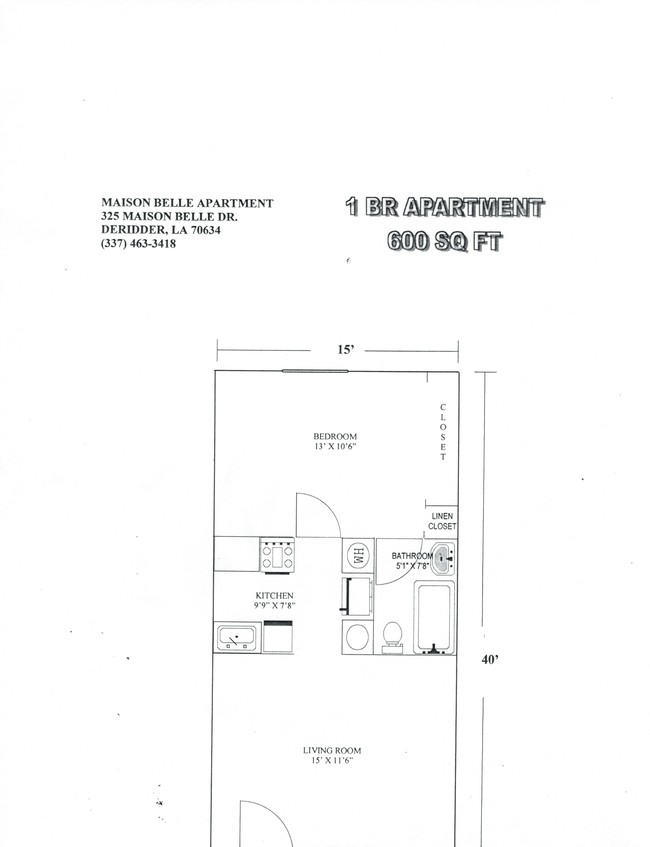 1 Bedroom Floorplan - Maison Belle Apartments