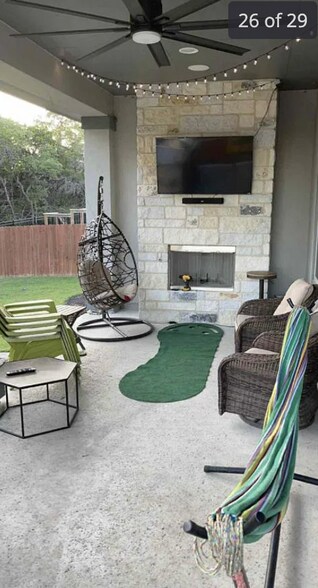 Back patio with real wood burning fireplace (gas line, too) - 24719 Resort Pky