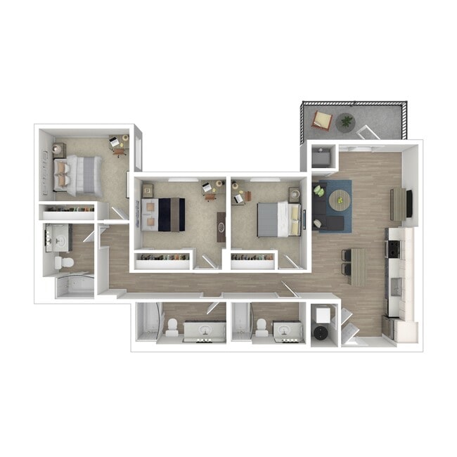 3x3 3D Floorplan - Ascend RVA Student Living