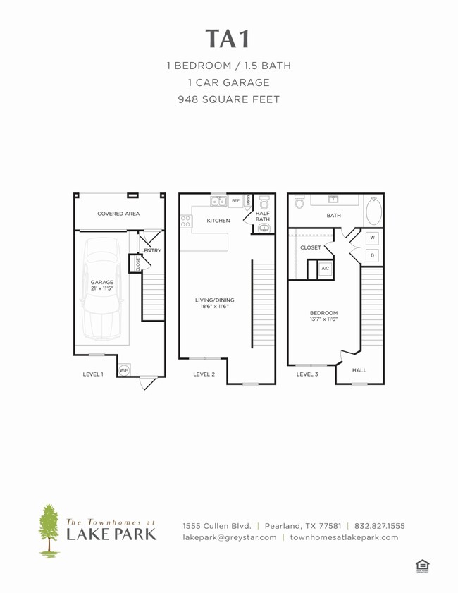 The Townhomes at Lake Park - TA1 - 1.5 Beds - 1.5 Baths - 948 Sq. ft. - The Townhomes at Lake Park