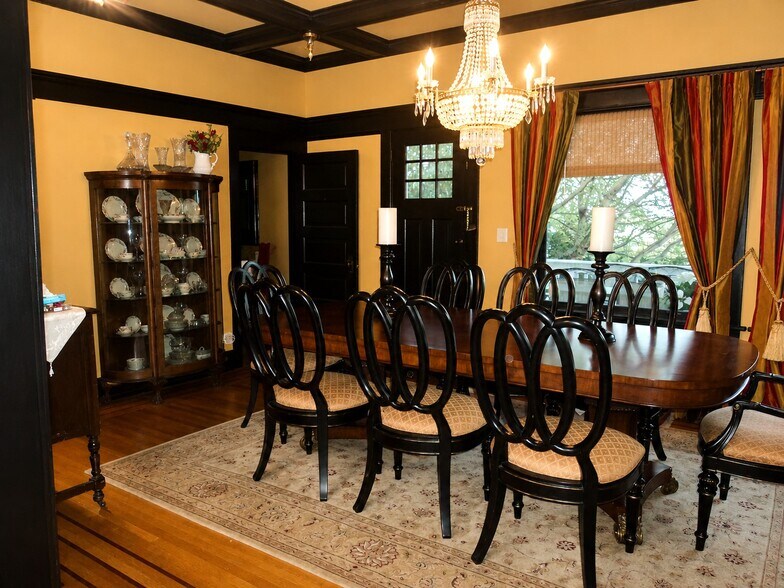 Formal dining room with boxed beam ceilings - 528 18th Ave E