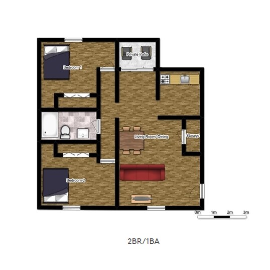 2 bed 1 bath.PNG - Orange Apartments