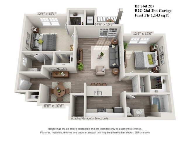 2 Bed, 2 Bath 1143 sf - The Glades