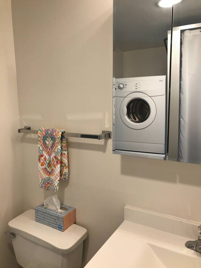 Washer & Dryer in hall bath to save space in common areas - 1401 N Rhodes St