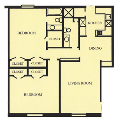 B3 - 2 Bed, 2 Bath, 1,196 sqft - The Ridgmar Oaks Apartments