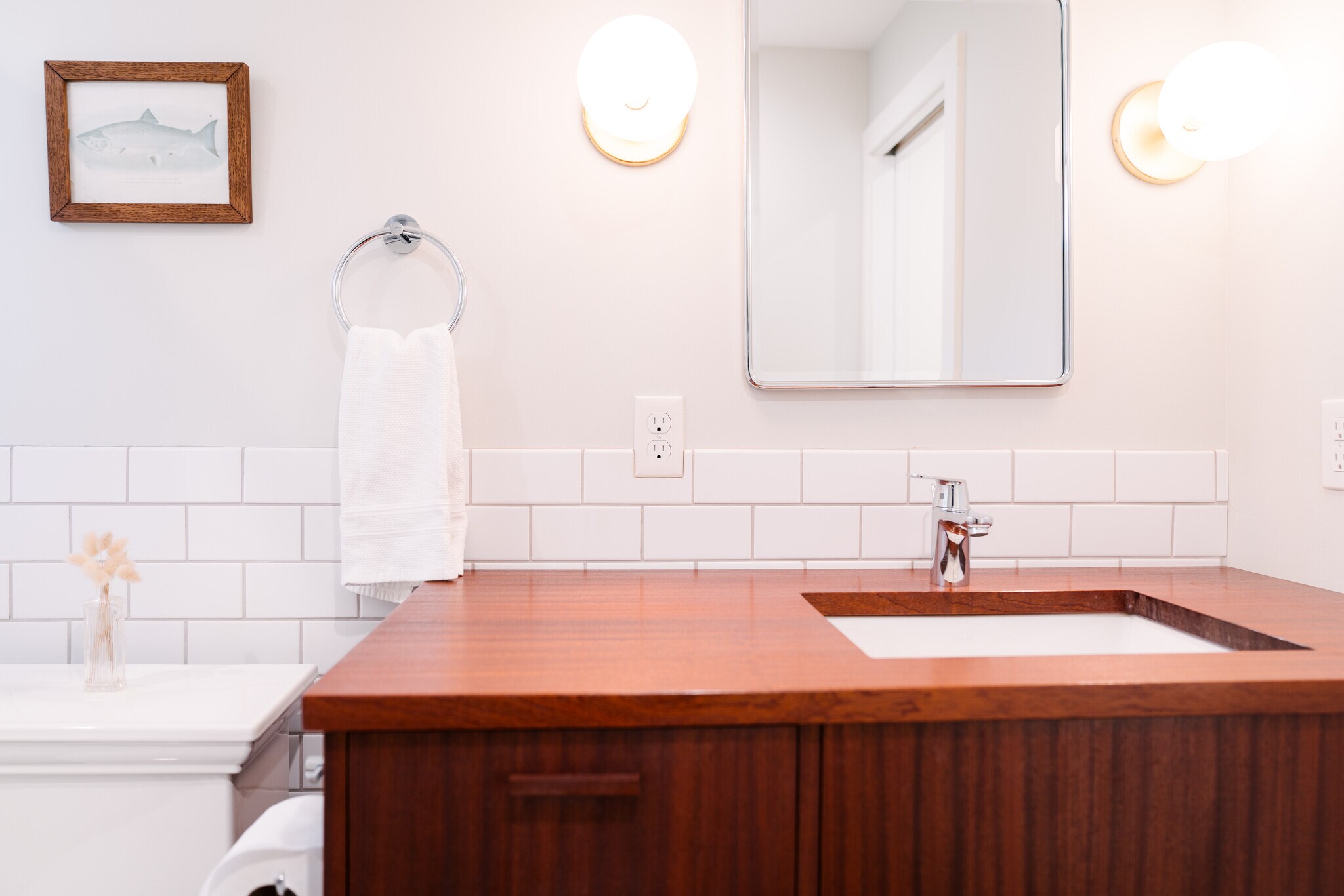 Upstairs bath with custom sapele wood vanity - 80 Maple St