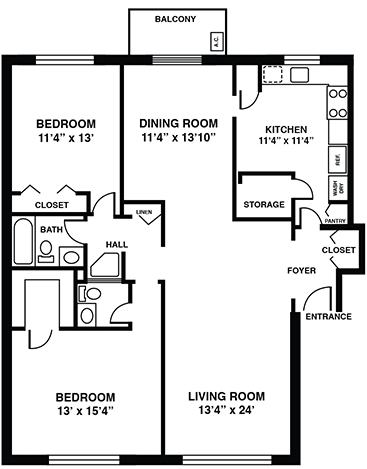 2BR/1BA - Pickwick Apartments