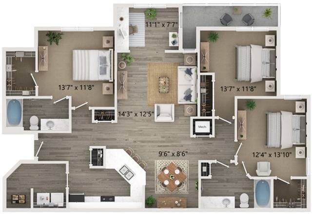 Three Bedroom Two Bath Floor Plan - Halston Paces Crossing