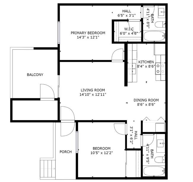 2BR/2BA Layout - The Huntley Apartments