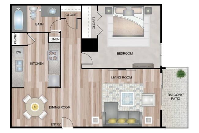 1 Bed 1 Bath 636 sf - Meadows on the Mainland Apartments