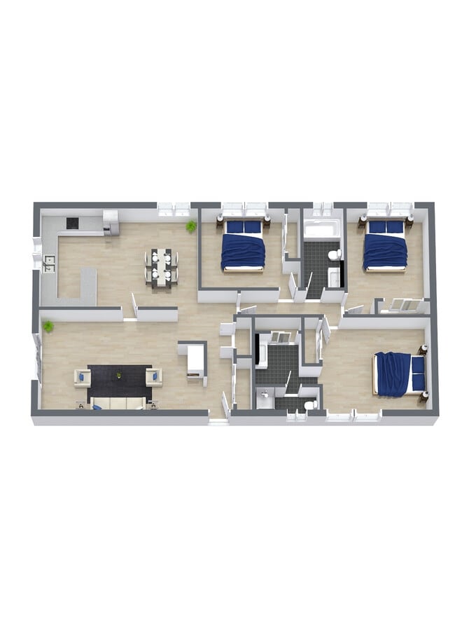 Three Bedroom Floor Plan - Palm View Village (Furnished Units Available)
