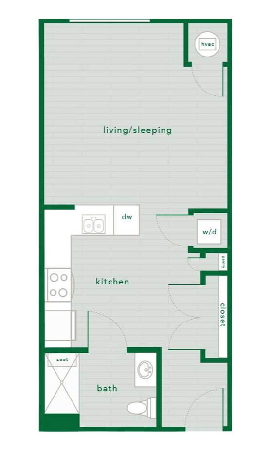 Explore this efficient studio layout, offering a seamless blend of living and sleeping space. - The Piedmont Raleigh