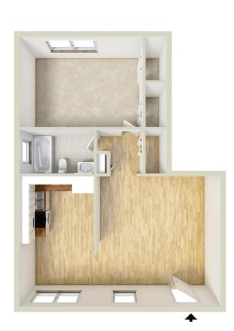 One bedroom floor plan - Paoli Place Arms Apartments