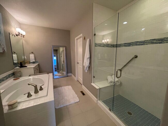 Master bath, walk-in shower, soaking tub, walk-in-closet. - 1410 Promontory Bluff Vw